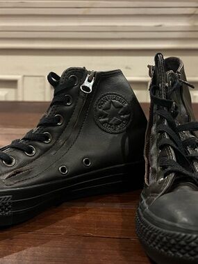 Converse dark brown High-Top Leather Sneakers with Side Zipper